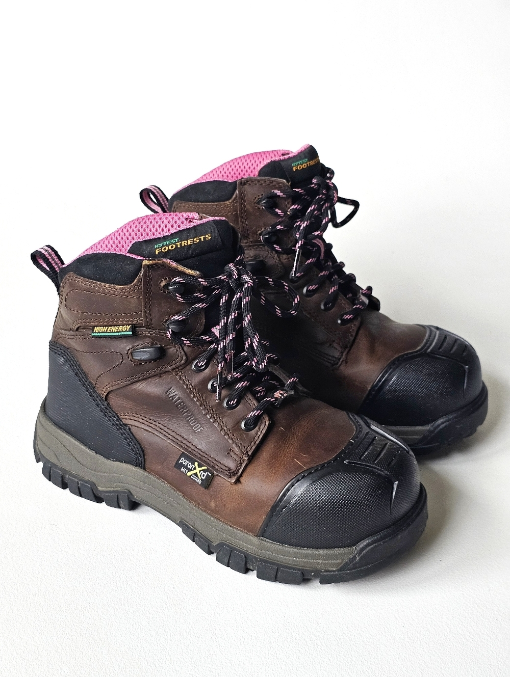 Hytest Waterproof Steel Toe Work Boots Brown Pink ASTM EH Safety 7